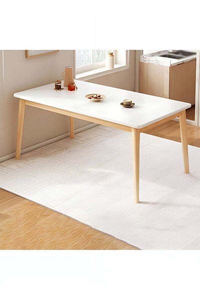 Taimi طاولة طعام عصرية بيضاء، مكتب كمبيوتر، مكتب عمل، بأرجل من الخشب الصلب، 140×80×75 سم