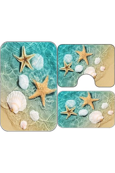 OEM Set 3 Bath Rugs, Marine Print, Anti-Slip, Multicolor