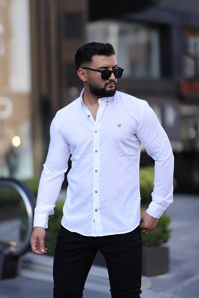 Klothy Cămașă slim fit pentru bărbați din amestec de in 2430
