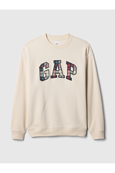 GAP Erkek Kırık Beyaz Logo Relaxed Fleece Sweatshirt