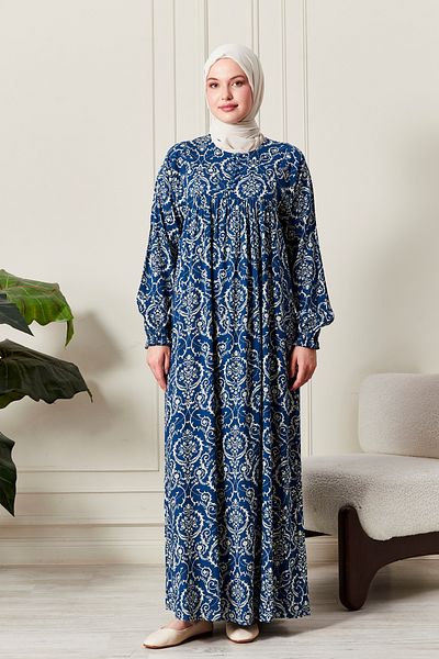 fistan Shirred Robadan Buttoned Front Viscose Fabric Tesseture Clothing Mother Dress Prayer Dress