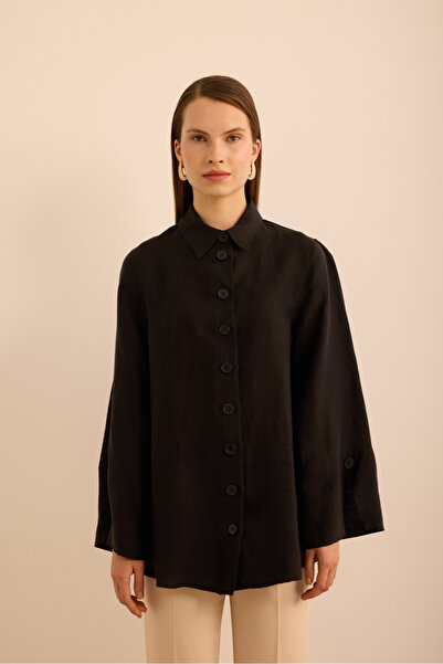 Aker Black Comfortable Form Linen Tunic