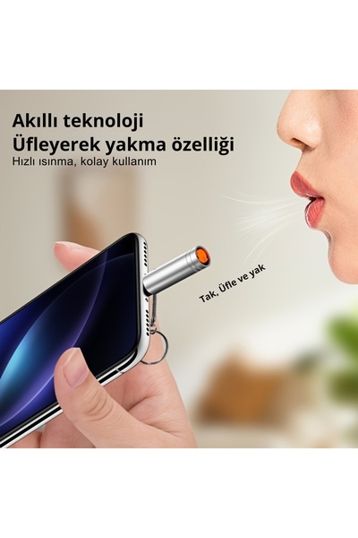 Store Siyah Type C Çakmak Yeni Nesil Tak Çalıştır Telefon Ile Çalışan Çakmak Usb Girişli Elektronik Çakmak