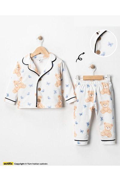 ENİA BABY 100% Cotton Double Breasted Collar Front Buttoned Seasonal Baby Pajama Set
