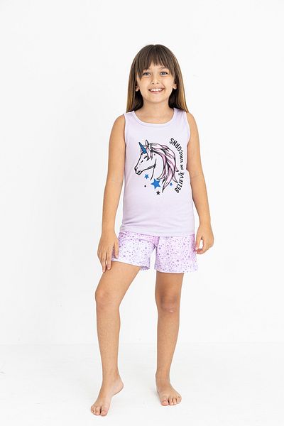 GRI MOR TEKSTIL Girl's Cotton Zero Sleeve Shorts Pajama Set