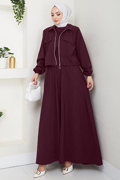 InStyle Ceketli Fermuarlı Elbise Mürdüm