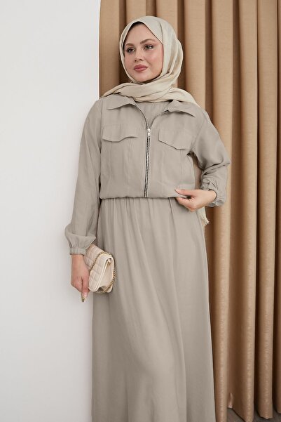 InStyle Φόρεμα με φερμουάρ και μπουφάν Milk Brown