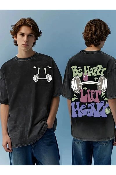 aynewmoda Μπλουζάκι Crew Neck Gym με στάμπα Oversize 100% βαμβάκι