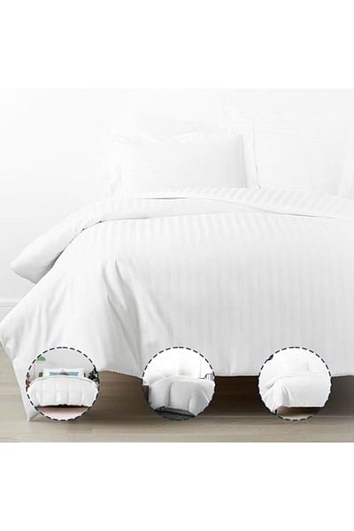 INFINI HOMES Microfiber Duvet | Double Size | White | Soft, Lightweight, and Luxurious | Stripe Patt