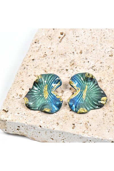 NARRU Handmade earrings, green, blue, black, gold, Antheia 17