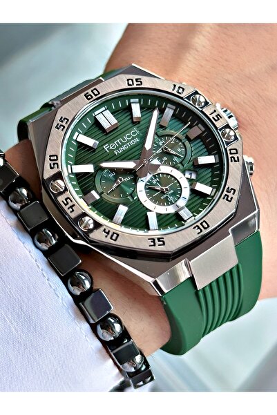 Ferrucci Green Silicone Men's Wristwatch with Function Green Dial
