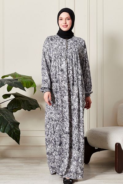 fistan Shirred Robadan Buttoned Front Viscose Fabric Tesseture Clothing Mother Dress Prayer Dress