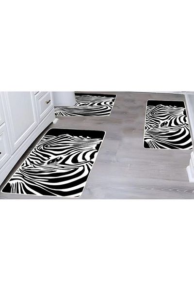 OEM Set 3 covoare de Baie, Antiderapant, imprimeu Zebra, 50x60cm, 50x80cm, 60x100cm, Alb-Negru