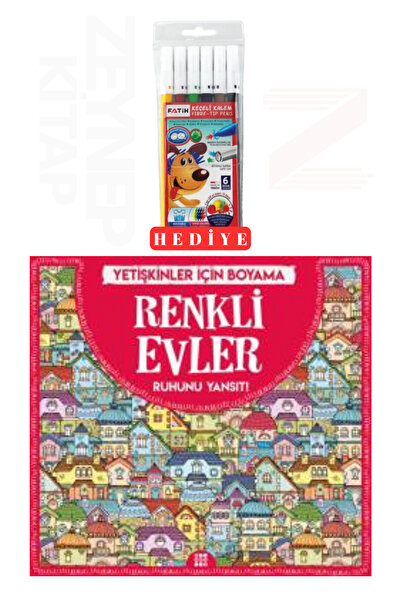 Dokuz Yayınları Yetişkinler İçin Boyama Renkli Evler Mandala(6'lı Boya Kalemi Hediye)