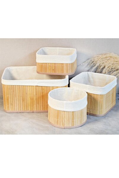 Bayev Set of 4 Wicker Basket Decorative Home Organizer Organizer Multi-Purpose Bamboo Basket Set 700712