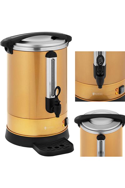 Royal Catering Zaparzacz do kawy herbaty z kranem i tacką ociekową 14 l 1500 W złoty