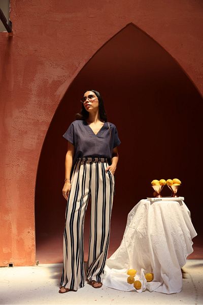Özge Özgenç Elastic Waist Striped Trousers