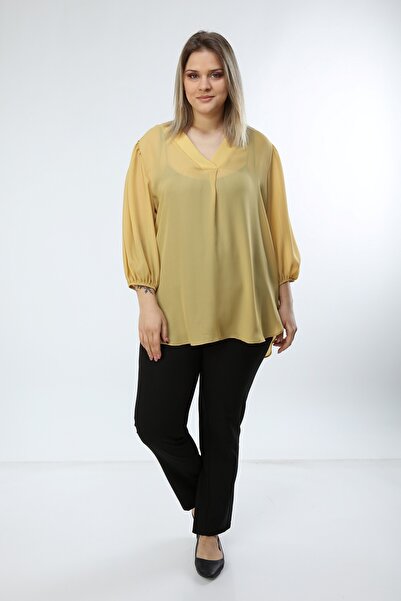 Javelin Collection V-Necklace Bluz with Elastic Sleeves