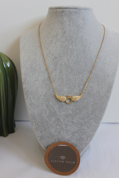 Atelier Pelin Winged Solitaire Steel Necklace 45cm / Gold Color
