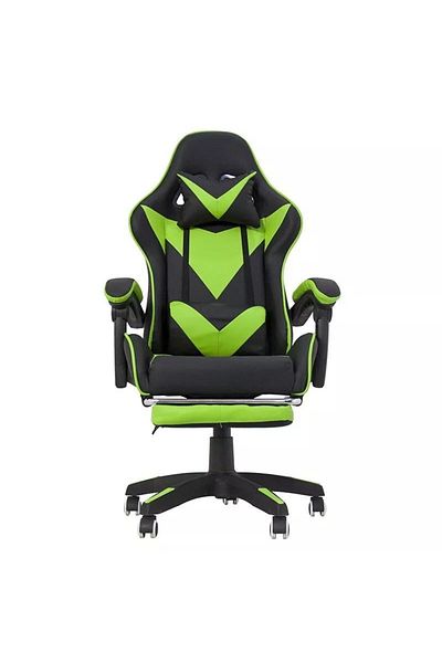 PROCART Scaun de gaming, ergonomic, cu suport lombar, suport retractabil pentru picioare, înălțime reglabilă