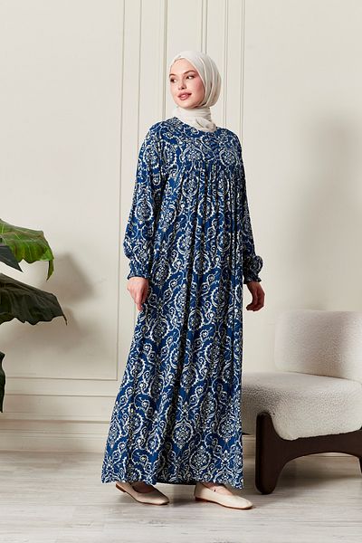 fistan Shirred Robadan Buttoned Front Viscose Fabric Tesseture Clothing Mother Dress Prayer Dress