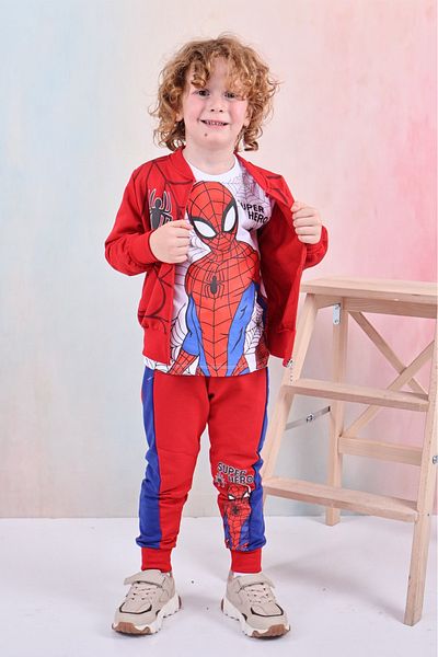 LİLLYPİCCA Boys' 3-Piece Suit Long Sleeve Sweatshirt Printed Zippered Cardigan Elastic Waist Combed Cotton Trousers
