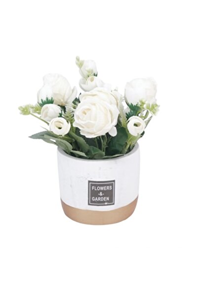 OEM Trandafiri artificiali în ghiveci ceramic, albi, 23x10 cm