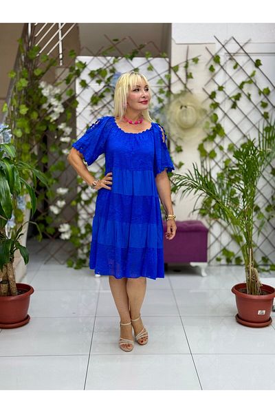 Punta Otantik Nc10453 Italian Half Sleeve Shoulder Window Lace Coton Dress Saks