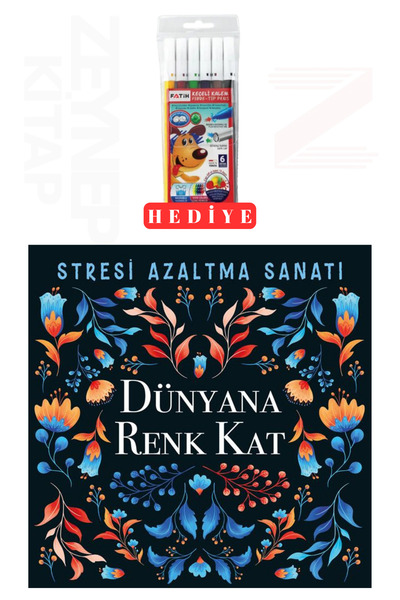 Ema Kitap Stresi Azaltma Sanatı Dünyana Renk Kat Mandala(6'lı Boya Kalemi Hediye)