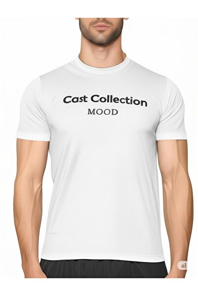NO 601 Men's White Cast Collection Mood Printed Mesh Fabric Perforated Sports Tshirt