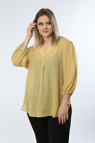 Javelin Collection V-Necklace Bluz with Elastic Sleeves