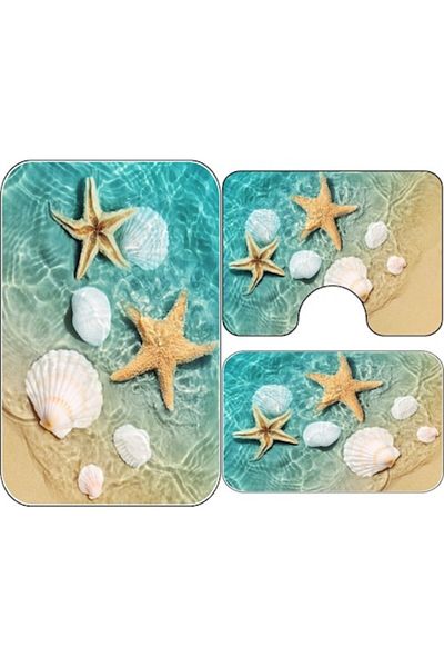 OEM Set 3 Bath Rugs, Marine Print, Anti-Slip, Multicolor