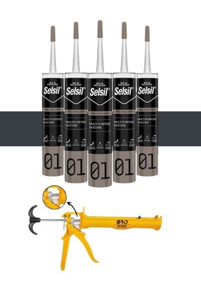 Selsil Genel Amaçlı Antrasit Gri Silikon 280 Gr. 5 Adet + Gfb Alüminyum Silik...