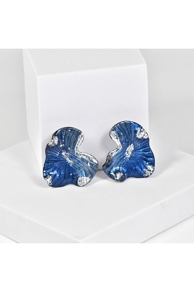 NARRU Handmade earrings, blue, navy and silver, Antheia 6