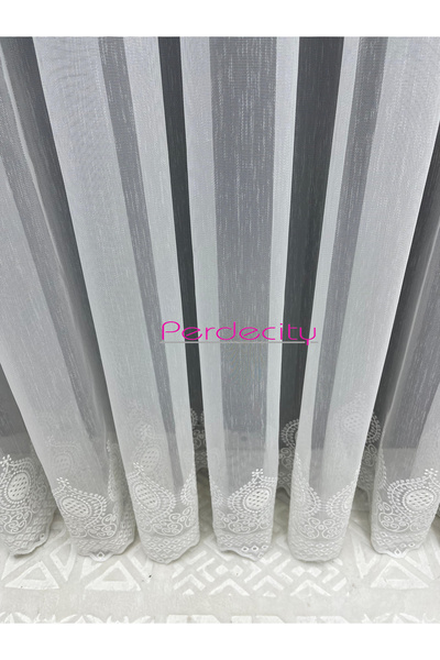 PERDECITY Bamboo Ttm Floor Skirt Hollowed Out Embroidered Tulle Curtain Tight Pleats No Wrinkle Ironing Not Ask Suitable for Any Room