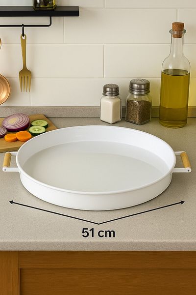 Evsun Home Collection 51 cm Wooden Handle Metal Tray Tea Tray Coffee Tray Presentation Tray