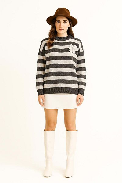 AGD COLLECTİON Striped Oversize Sweater