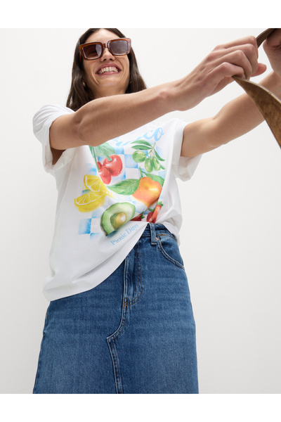 Marks & Spencer Saf Pamuk Grafik Baskılı Oversize T-Shirt