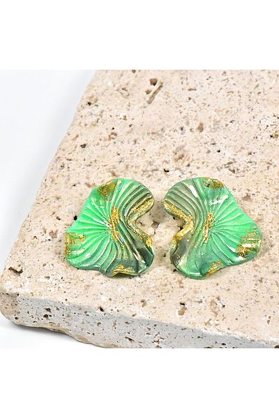 NARRU Handmade earrings, green, black and gold, Antheia 14