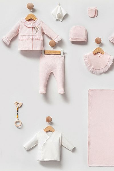 Cassiope Baby Girl Hospital Discharge Set with Ruffles Gift Box 10 Pieces