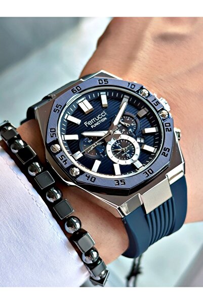 Ferrucci Functıon Lacivert Kadranlı Lacivert Silikon Erkek Kol Saati