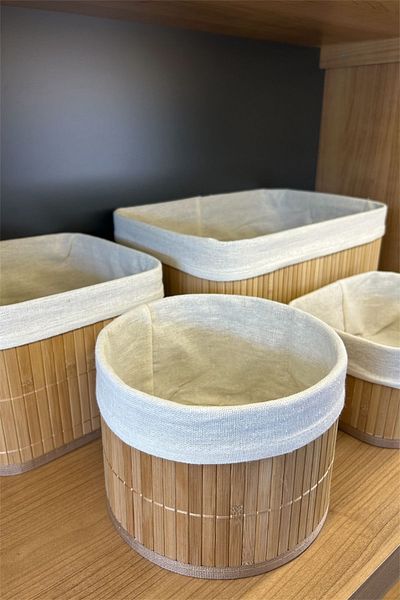 Bayev Σετ 4 Ψάθινα Καλάθια Διακοσμητικά Home Organizer Organizer Σετ καλαθιών μπαμπού πολλαπλών χρήσεων 700712