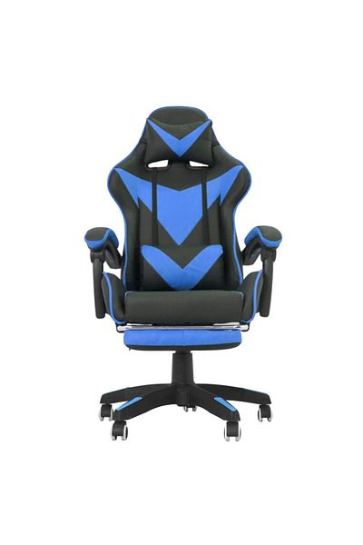 PROCART Scaun de gaming, ergonomic, înălțime reglabilă 122-130 cm, suport pentru picioare retractabil, albastru, negru