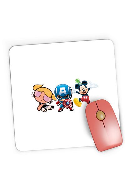 OEM Mousepad Gaming Captain America Chibi Small Cute Mickey Mouse Powerpuff, 21x19 cm