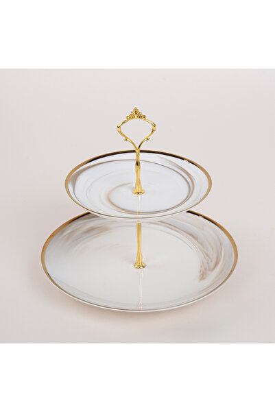 LA MESA حامل كيك من الرخام والعسل مكون من طبقتين