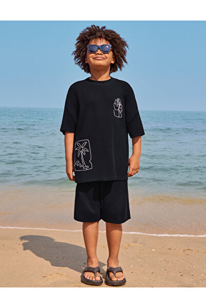 Marks & Spencer Saf Pamuk Palmiye Desenli Üst & Şort Takım (2–16 Yaş)