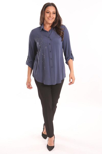 Metpoint Πλεκτό πουκάμισο Trend42plus Plus Size Navy Blue Stone