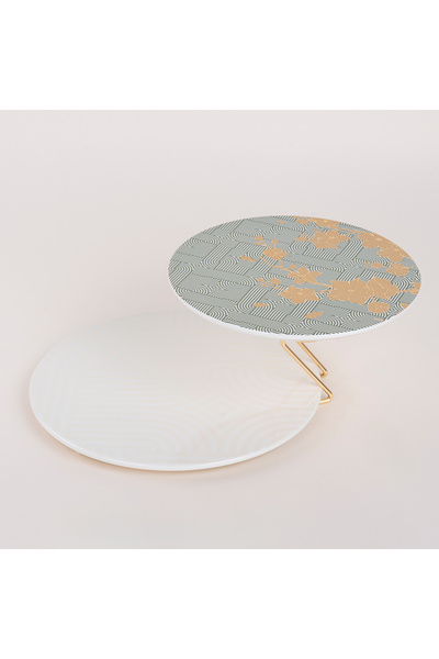 LA MESA طبق كيك من البورسلين الأخضر مكون من قطعتين