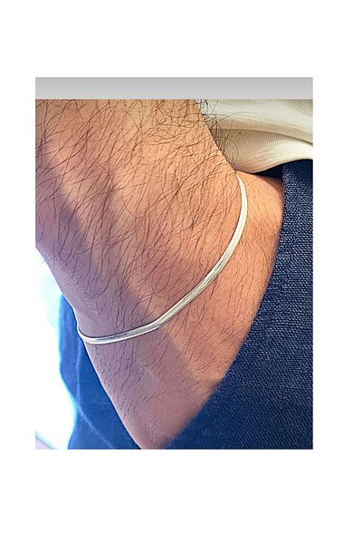 MUTENA Crushed Italian Herringbone Silver Men's Bracelet 316L Steel
