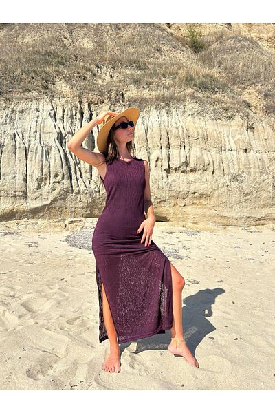 MERİCEY Women's Openwork Beach Dress with Lining and Slit Detail - Summer Casual Dress